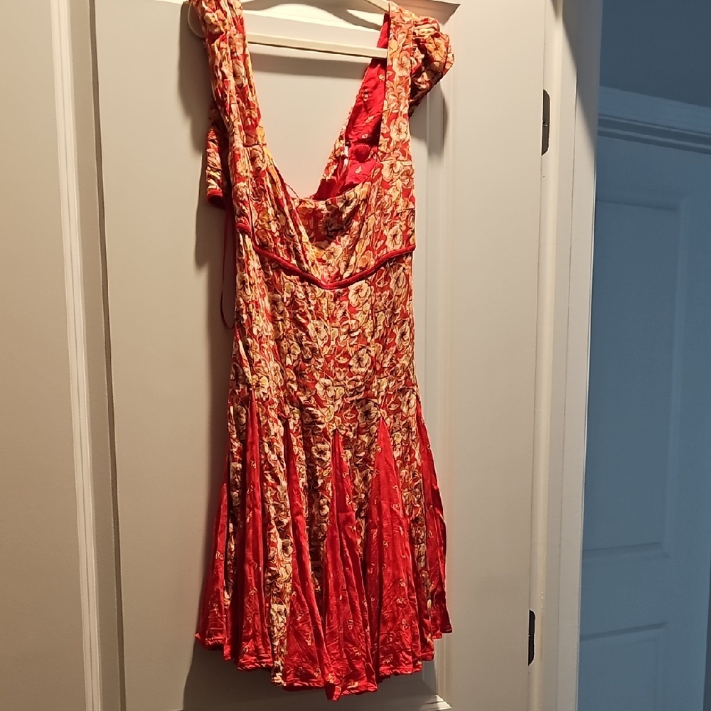 Free People Red and Cream Asymmetrical Dress